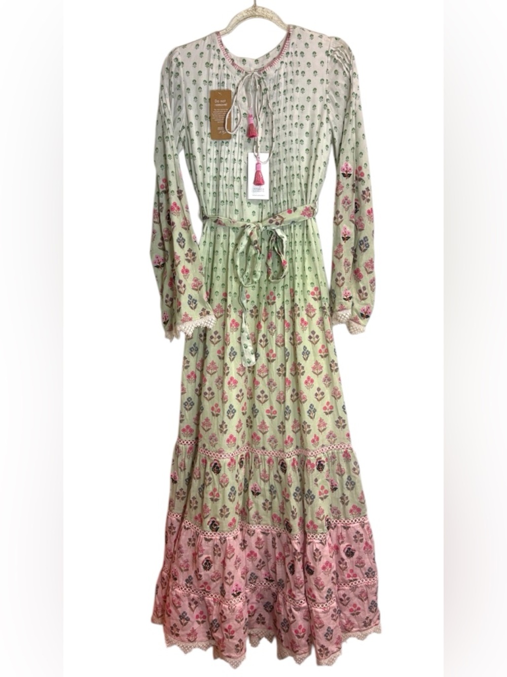Hemant and Nandita Zehra Long Dress Pale Mint Beaded NWT XS - Picture 6 of 9